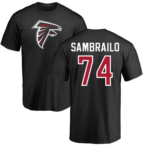 Atlanta Falcons Men Black Ty Sambrailo Name And Number Logo NFL Football #74 T Shirt